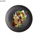 Axyaa Ceramic Gold Edge Flat Plate Set for Steak, Pasta, and Desserts