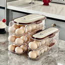 Axyaa Clear Plastic Egg Holder Fridge Organizer Bin - Stackable Automatic Rolling Dispenser