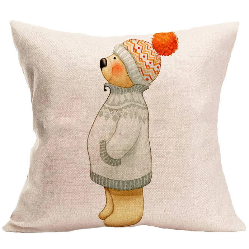 Axyaa Winter Forest Animals Linen Pillowcase 45*45cm