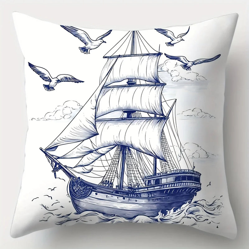 Nautical Sailing Pillowcase Set, Axyaa Brand, 17.7"x17.7", Sofa Waist Cushion Coastal Decor