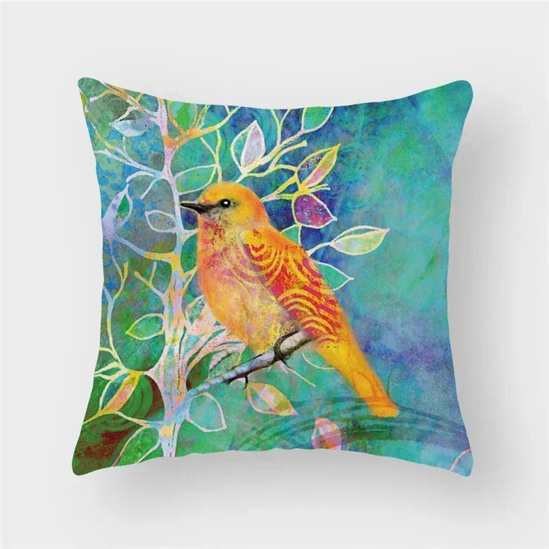 Axyaa Decorative Cushion Cover Throw Pillow 45*45 Sofa Flower Bird Animal Pillowcase