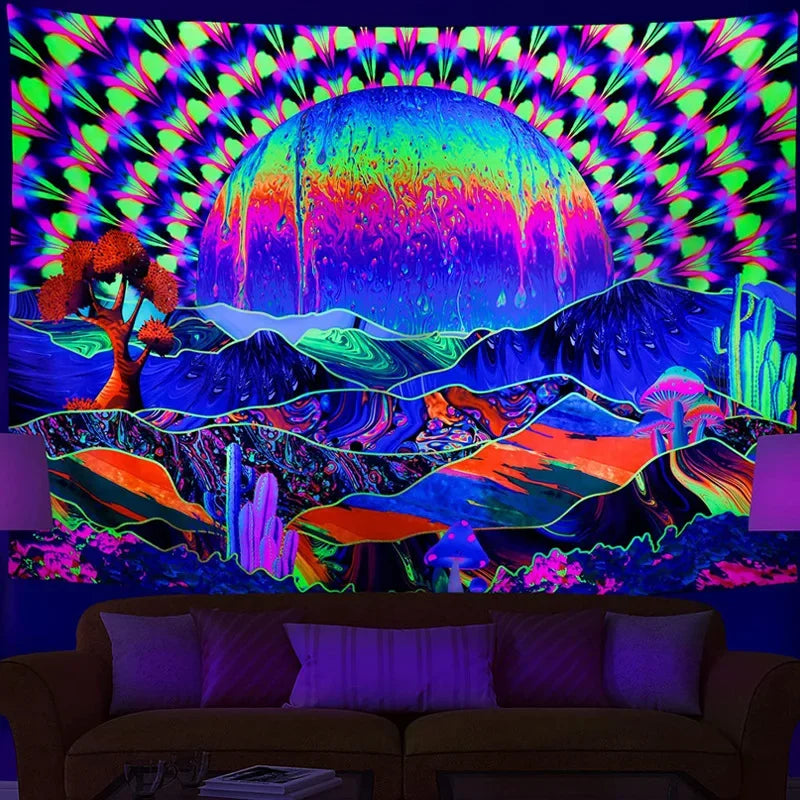 Axyaa Mushroom Glow Tapestry Trippy Gaming Wall Hanging Hippie Psychedelic Decor