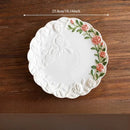 Axyaa Romantic Rose Relief Cream Dessert Plate: Ceramic Fruit Plate with Dots