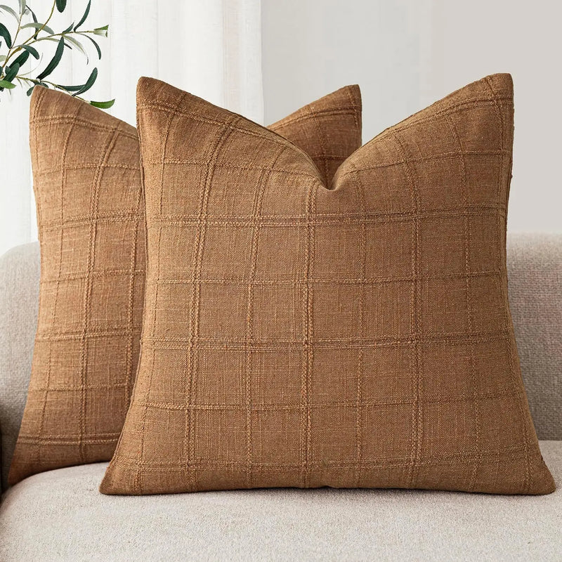 Axyaa Checked Cushion Cover White Grey Blue Green Ivory Autumn Decor Home Sofa