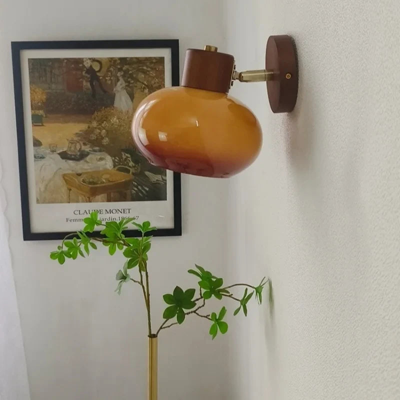 Axyaa Wood Cream Glass Ceramic LED Wall Light for Living Room & Bathroom