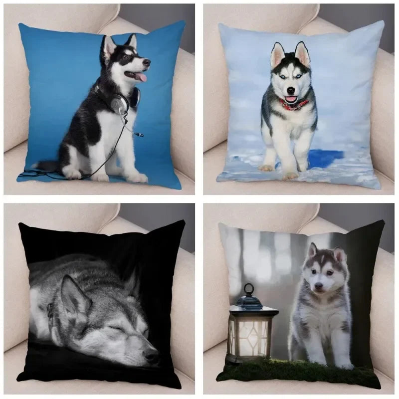 Axyaa Siberian Husky Pet Sofa Cushion Cover - Cute Dog Print Pillowcase Decor