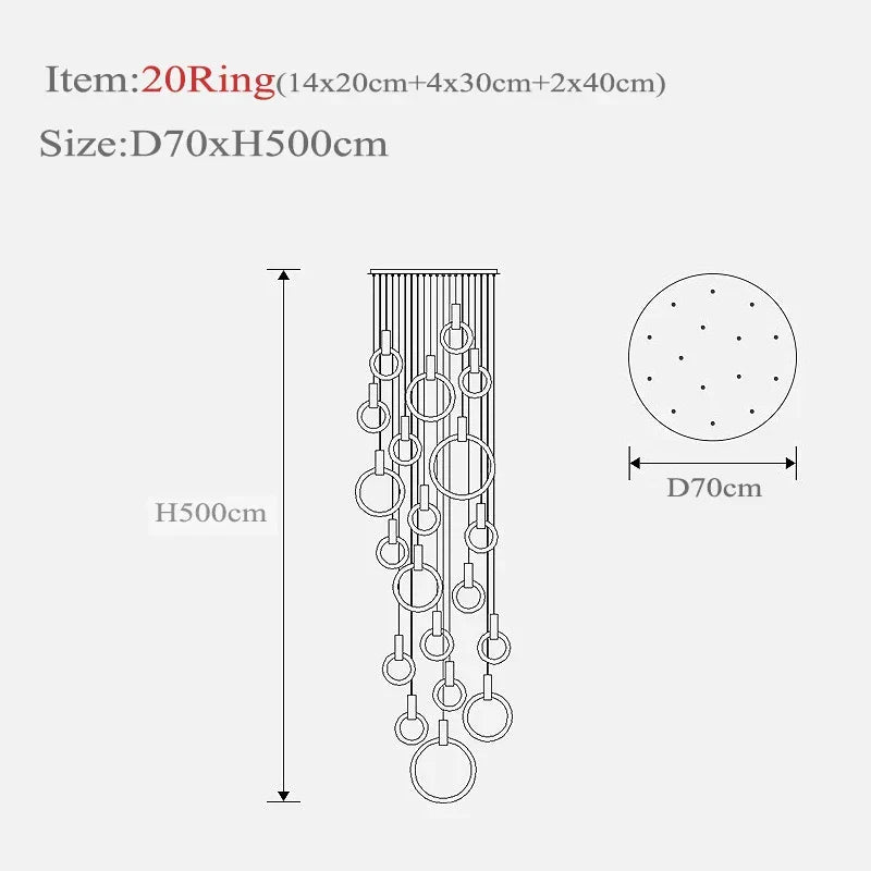 Axyaa Circular Staircase Chandelier: Luxury Nordic Living Room Pendant Light