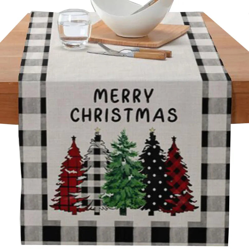 Axyaa Christmas Table Runner with Gnome Elk Tree Snowflake Print