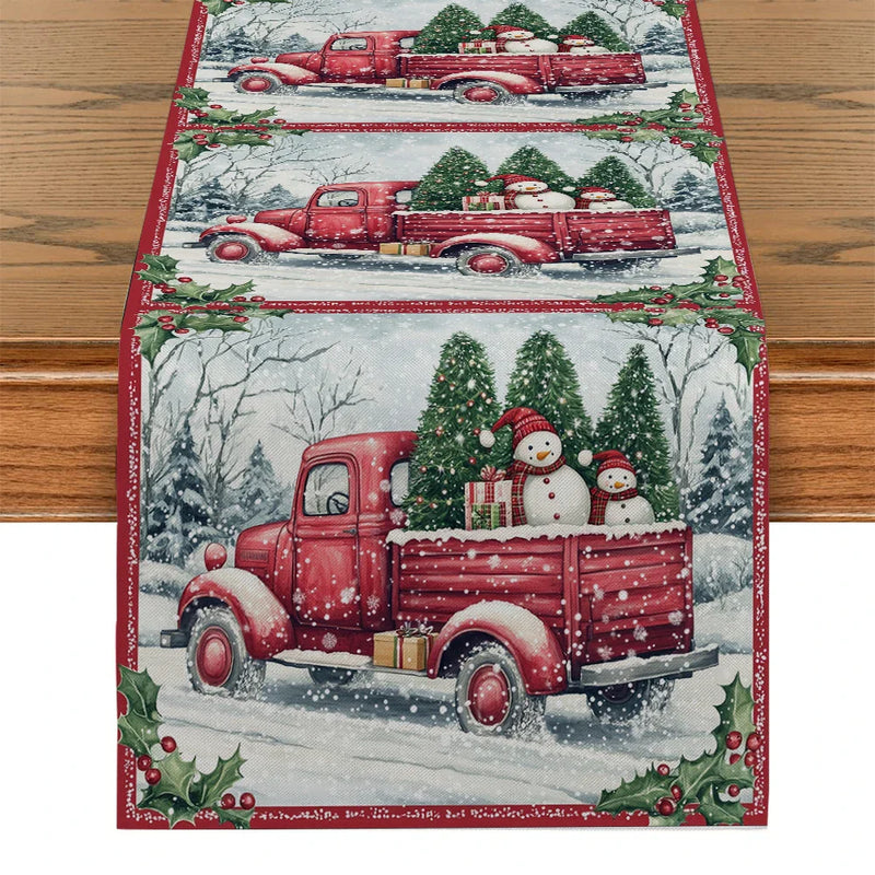 Axyaa Christmas Snow Table Runner for Farmhouse Dining Decor