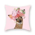 Floral Animal Painting Pillowcase Pink Cat Dog Llama Sofa Cushion Cover Home Decor