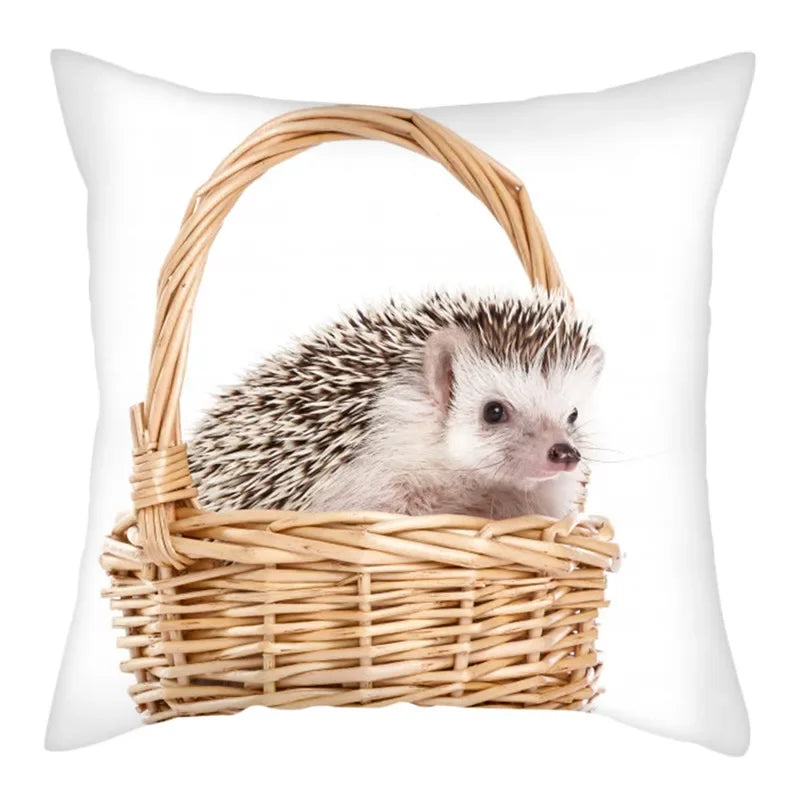 Hedgehog Print Pillow Cover for Home Sofa Decor 45X45cm - Axyaa
