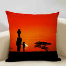 Axyaa Sunset Africa Wildlife Linen Cushion Cover elefunt Giraffe Scenic Home Decor