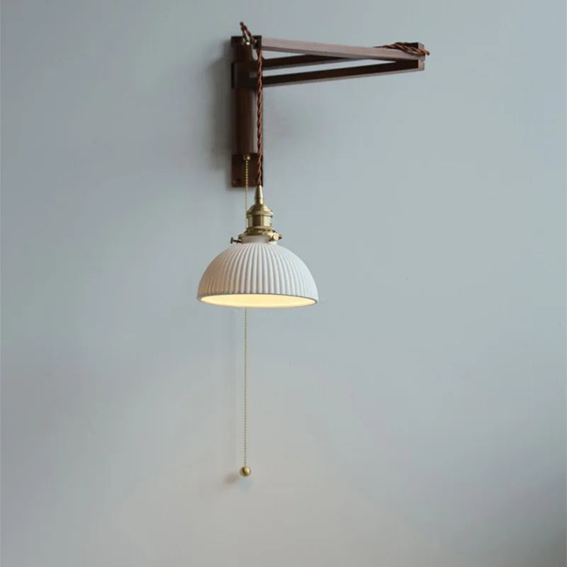 Axyaa Walnut Wood LED Wall Lamps Switch Ceramic Japan Style Kitchen Stair Light