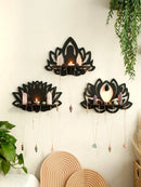 Axyaa Black Lotus Crystal Wall Shelf: Boho Floating Shelves for Aesthetic Décor
