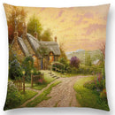 Axyaa Rustic Landscape Castle Lighthouse Oil Painting Cushion Cover