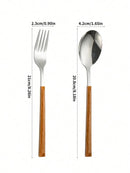 Axyaa 12-Piece Stainless Steel Cutlery Set with Imitation Wood Handle