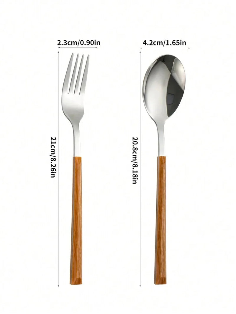 Axyaa 12-Piece Stainless Steel Cutlery Set with Imitation Wood Handle
