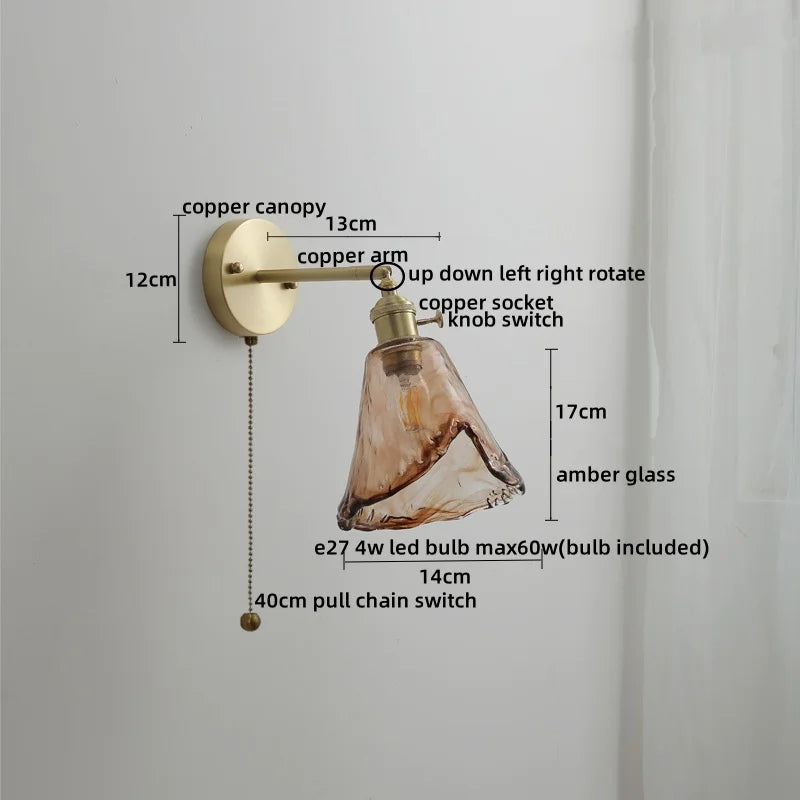 Axyaa Nordic Glass Copper Wall Sconce LED Light Fixture for Home Decor