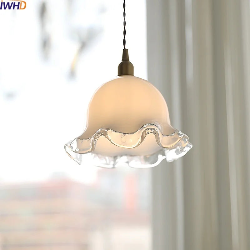 Axyaa Nordic LED Pendant Lights Copper Glass Chandelier