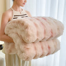 Axyaa Faux Rabbit Fur Gradient Blanket: Super Soft, Fluffy, Pink & White Luxury Throw