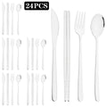 Axyaa Black Gold Flatware Set Stainless Steel Cutlery Knife Fork Spoon Chopsticks