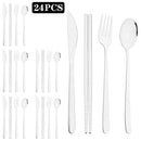 Axyaa Black Gold Flatware Set Stainless Steel Cutlery Knife Fork Spoon Chopsticks