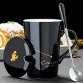 Axyaa Constellations Ceramic Mug Set with Spoon & Lid, 420ml Black Coffee Cup