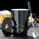 Axyaa Constellations Ceramic Mug Set with Spoon & Lid, 420ml Black Coffee Cup