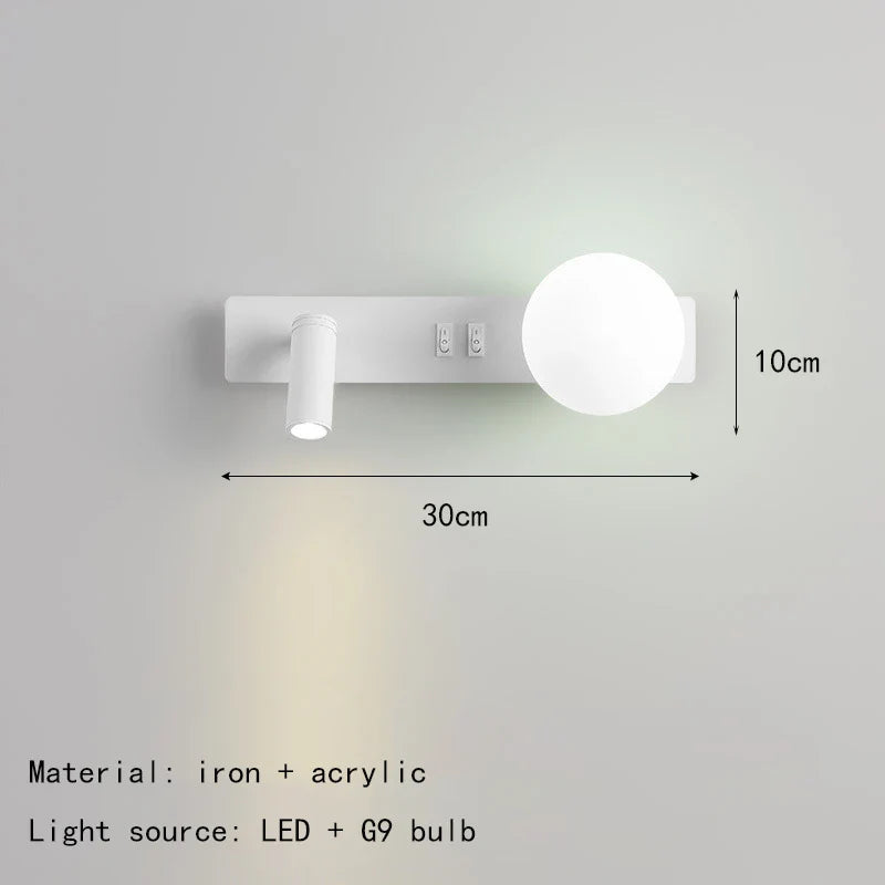 Axyaa White Acrylic Ball Wall Light Bedroom Reading Lamp