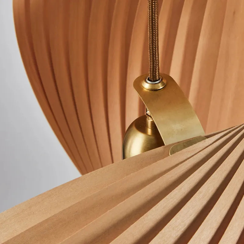 Axyaa Maple Pendant Lamp: Handmade Pleated Japanese Style Wooden Hanging Light