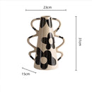 Axyaa Geometric Check Pattern Ceramic Vase with Handle for Home Decoration