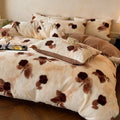 Axyaa Winter Coffee Fleece Quilt Set - Thickened Imitation Rabbit Hair - 4 Piece