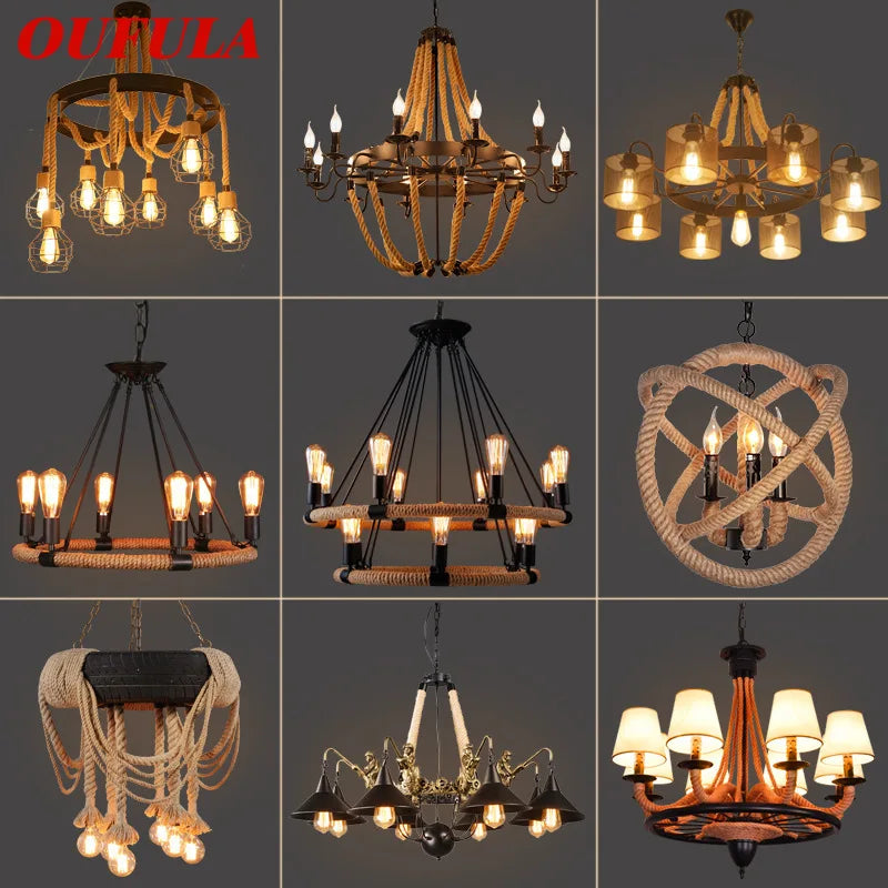 Axyaa Retrohemp Rope Chandelier, Industrial Style Pendant for Home & Restaurant