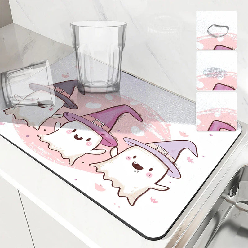 Axyaa Halloween Ghost Draining Mat - Quick Dry Kitchen & Bathroom Drain Pad