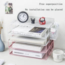 Axyaa 4-Layer Stackable Pink Desk Organizer - Metal File Tray for Desk Organization