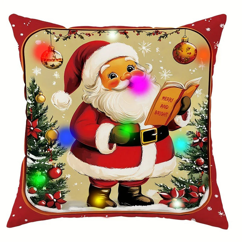 Christmas LED Luminous Pillowcase with Santa Claus Snowman Tree Design by Axyaa