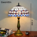 Axyaa Stained Glass Tiffany Table Lamp Mediterranean LED Bedroom Decoration