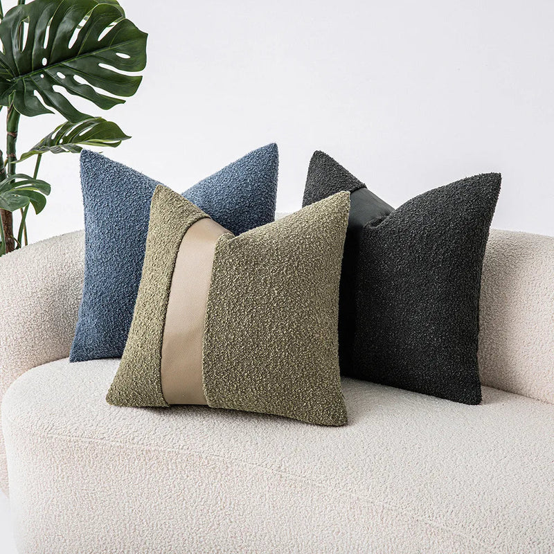 Faux Leather Textured Accent Pillow Cover in 9 Colors by Axyaa