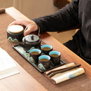 Axya Tea Set: Ceramic Kung Fu Tea Set with Tray, Cups, and Saucers