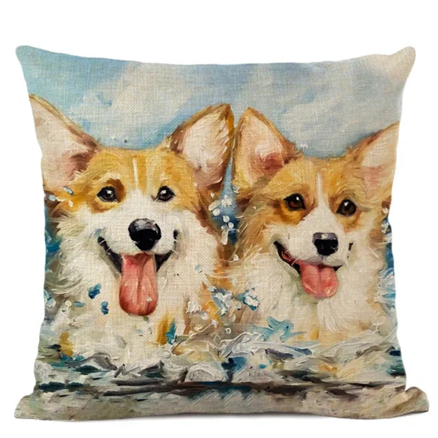 Cute Bulldog Hand-Painted Linen Pillowcase by Axyaa Teddy Collection