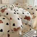 Axyaa Lace Printed Milk Fleece 4-Piece Set, Winter Coral Fleece, Thick & Warm