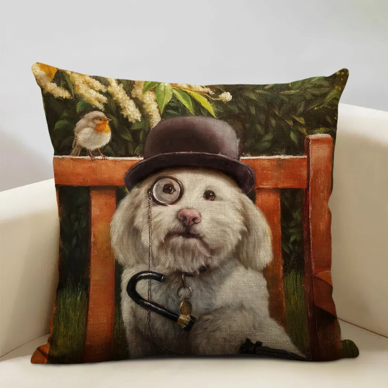 Axyaa Bullfighting Dog Cushion Cover - 45x45cm Linen Pillowcase for Home Decor