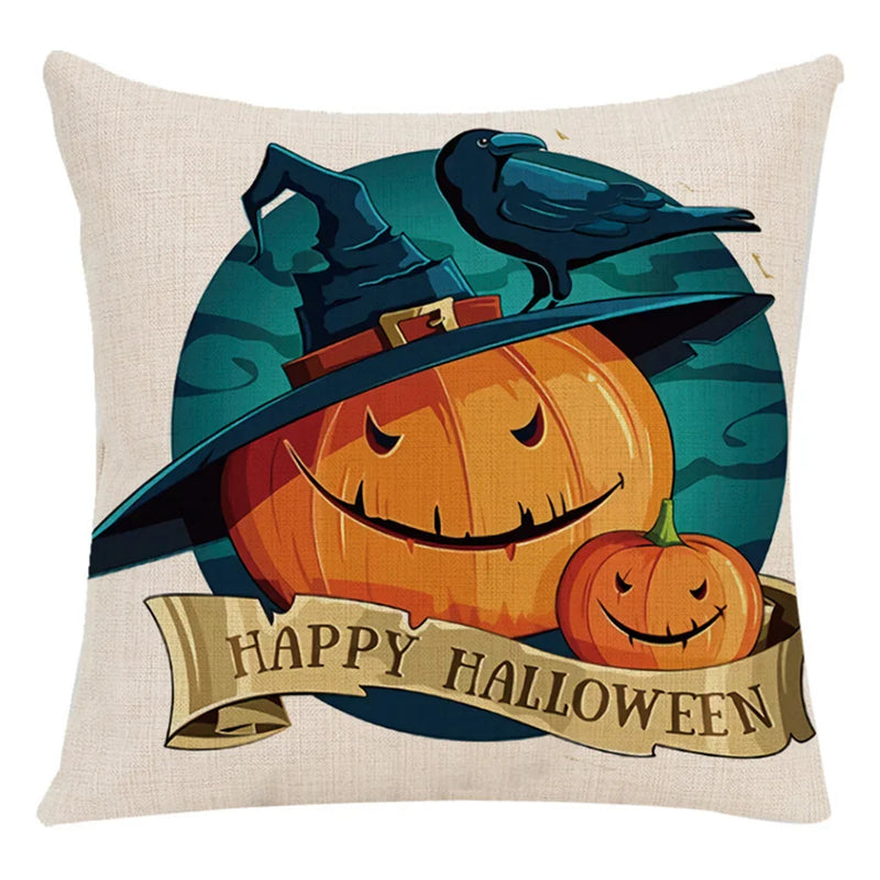 Axyaa Halloween Spider Pillowcase Black Castle Owl Thanksgiving Square Cushion Cover