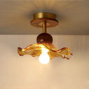 Axyaa Vintage Glass Ceiling Light Metal Wood Fixture Surface Mount Hallway Entryway Kitchen