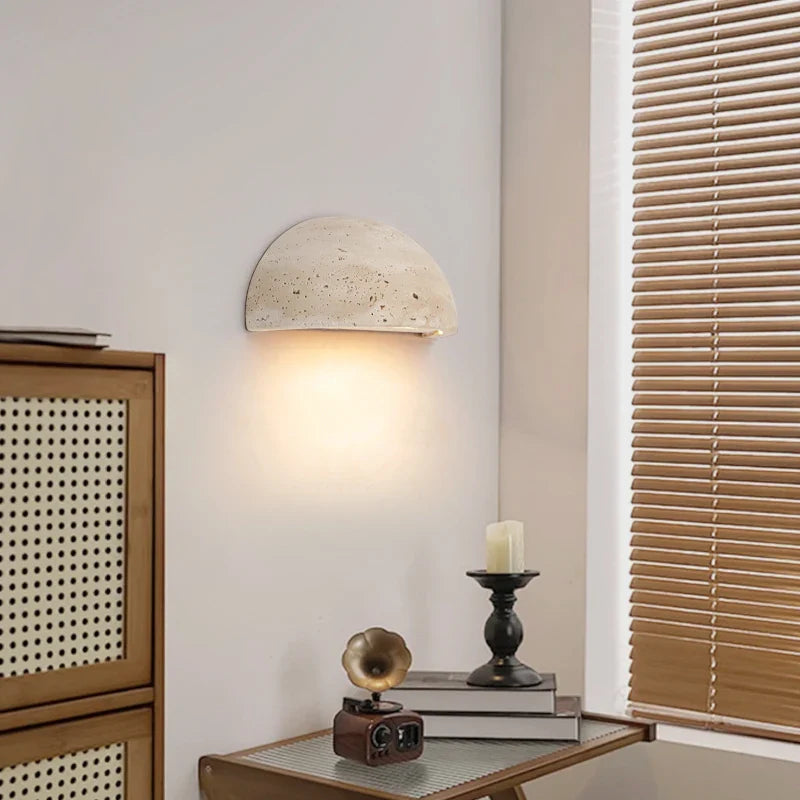 Axyaa Small LED Wall Sconce Yellow Travertine Wabi Sabi Wall Lamp