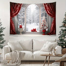 Axyaa Christmas Window Tapestry Snow Scene for Home Outdoor Decor