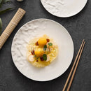Axyaa White Porcelain Steak Plate, Half Rock Textured Dining Plate, Tableware
