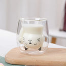 Axyaa Cat Glass Coffee Mug: Double-Walled Milk Cup, Adorable Gift for Breakfast, Juice.
