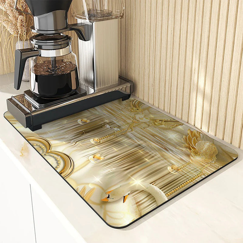 Axyaa European Pattern Absorbent Kitchen Mat for Quick Dish Drying & Tableware Drain Pad