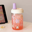 Axyaa 500ML Glass Water Bottle with Straw - Cute Juice Milk Tea Cup for Girls
